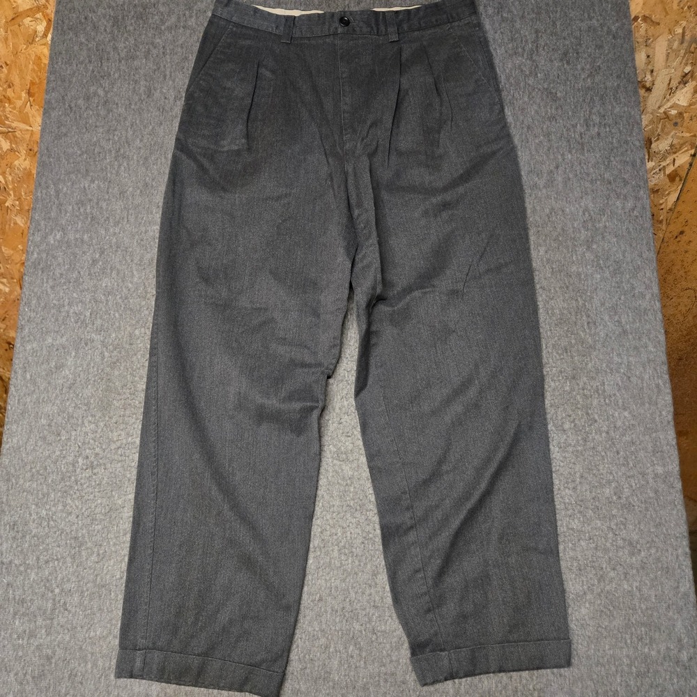 Vintage GAP Trousers Mens 36x32 Gray Pleated Cuffed Cotton Blend Pants Y2K